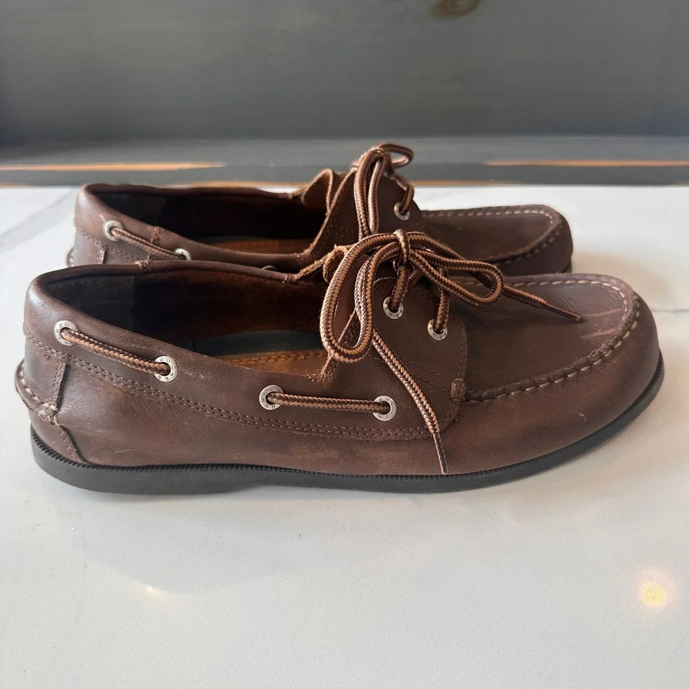 Dockers Mens Brown Leather Boat Shoes 9.5W 90-30406 Moc Toe Loafers